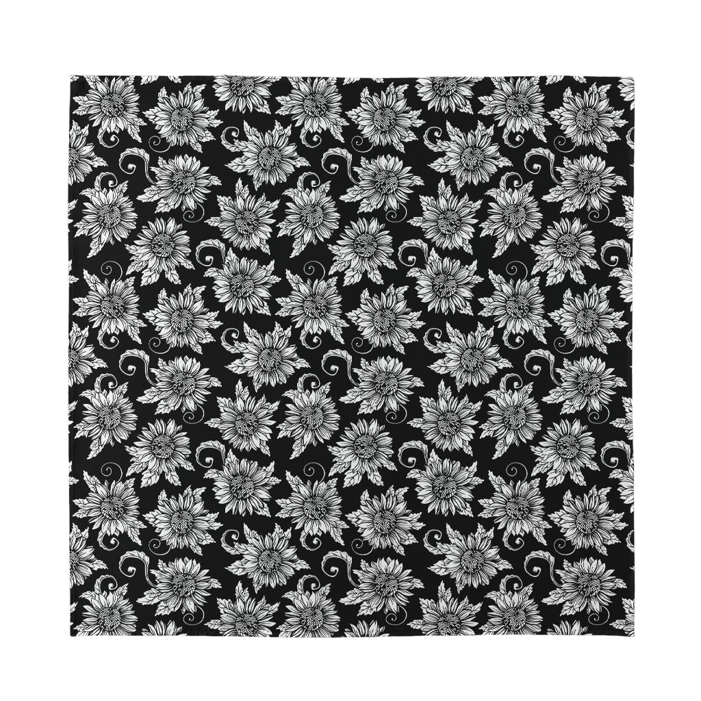 Black And White Vintage Sunflower Print Silk Bandana