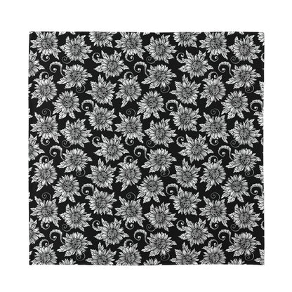 Black And White Vintage Sunflower Print Silk Bandana