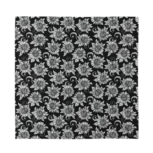 Black And White Vintage Sunflower Print Silk Bandana