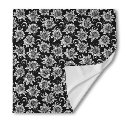 Black And White Vintage Sunflower Print Silk Bandana