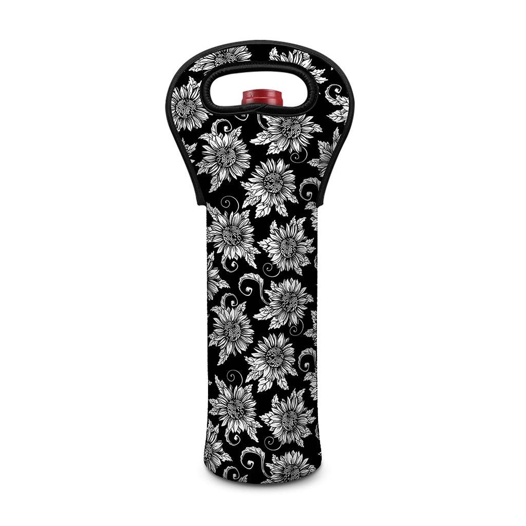 Black And White Vintage Sunflower Print Single Neoprene Wine Tote