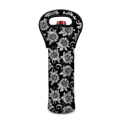 Black And White Vintage Sunflower Print Single Neoprene Wine Tote