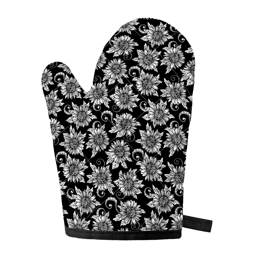 Black And White Vintage Sunflower Print Single Oven Mitt