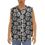 Black And White Vintage Sunflower Print Sleeveless Baseball Jersey
