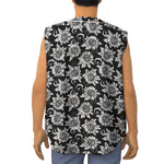 Black And White Vintage Sunflower Print Sleeveless Baseball Jersey