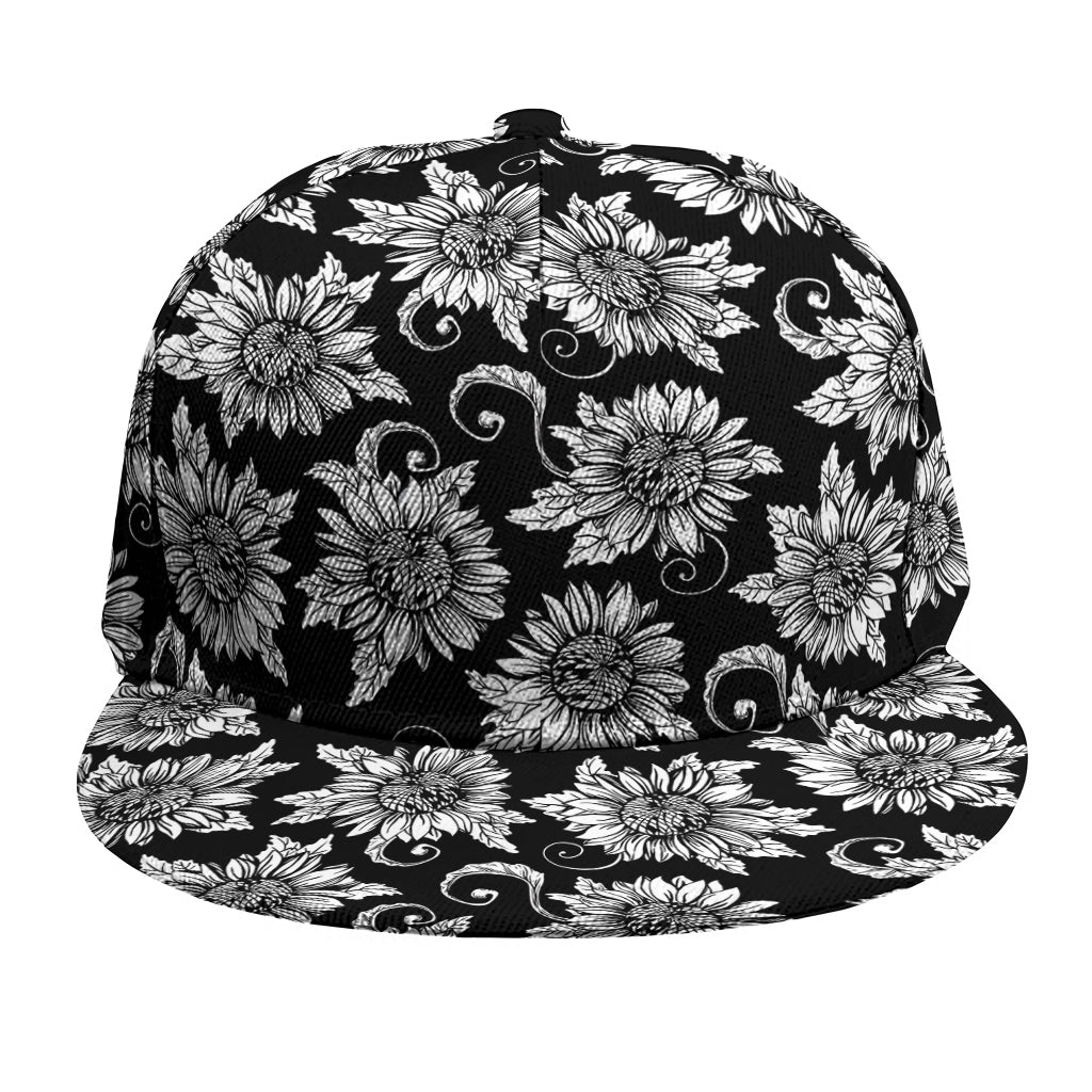 Black And White Vintage Sunflower Print Snapback Cap
