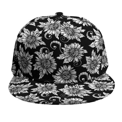 Black And White Vintage Sunflower Print Snapback Cap