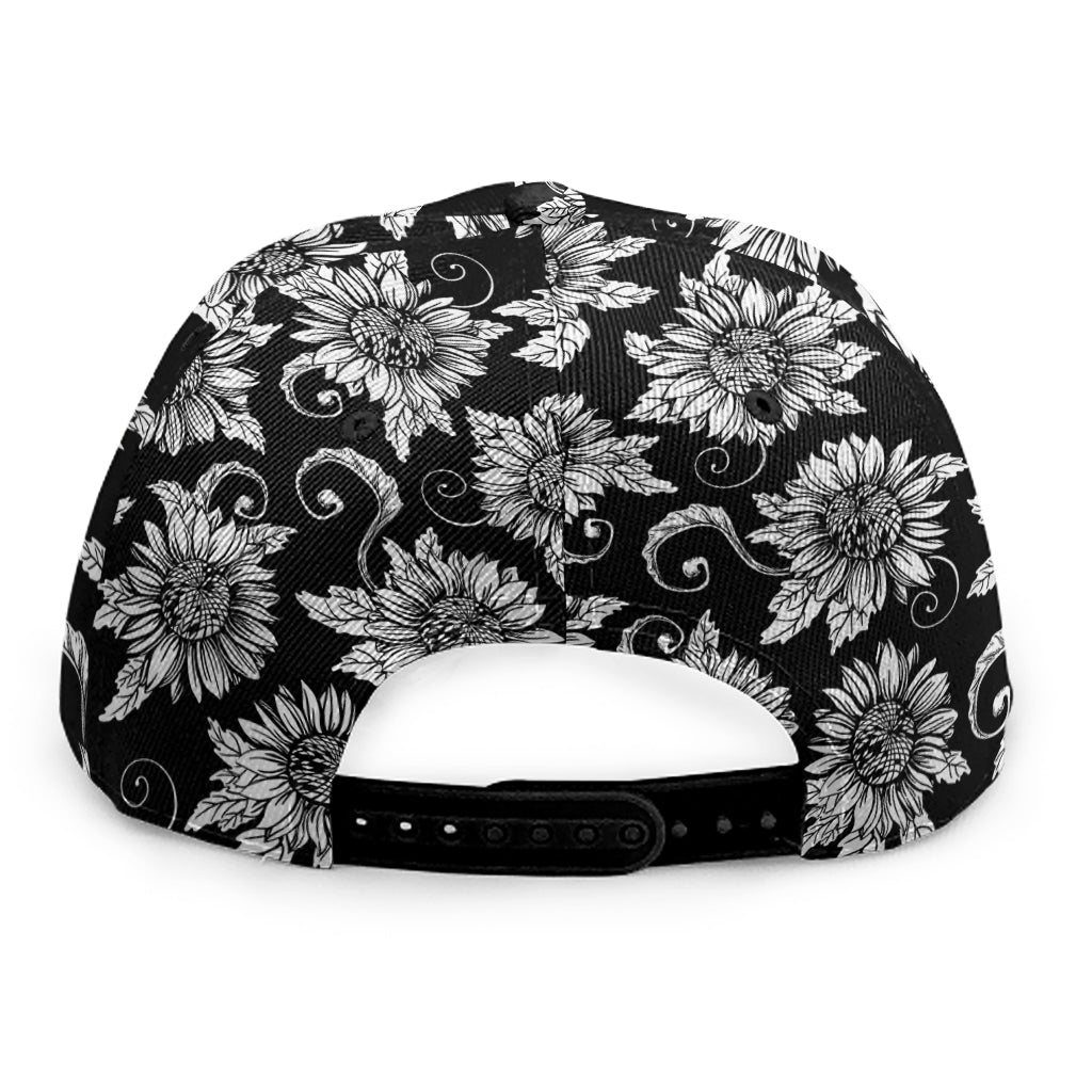 Black And White Vintage Sunflower Print Snapback Cap