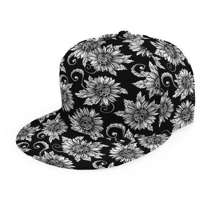 Black And White Vintage Sunflower Print Snapback Cap
