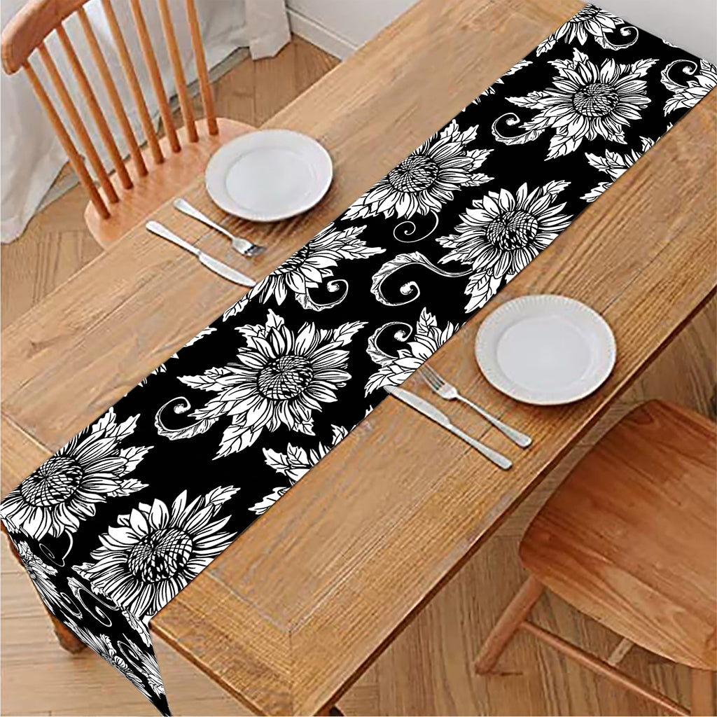 Black And White Vintage Sunflower Print Table Runner