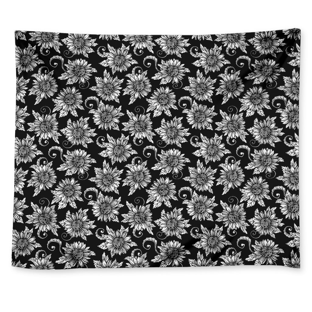 Black And White Vintage Sunflower Print Tapestry