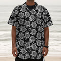 Black And White Vintage Sunflower Print Textured Short Sleeve Shirt