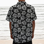 Black And White Vintage Sunflower Print Textured Short Sleeve Shirt