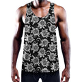 Black And White Vintage Sunflower Print Men's Workout Tank Top
