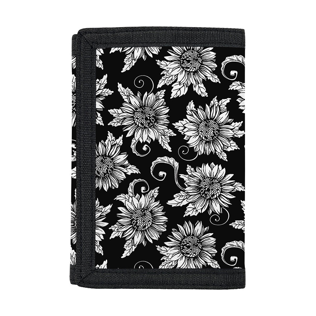 Black And White Vintage Sunflower Print Trifold Wallet