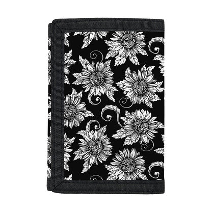Black And White Vintage Sunflower Print Trifold Wallet