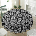 Black And White Vintage Sunflower Print Waterproof Round Tablecloth
