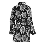 Black And White Vintage Sunflower Print Women's Bathrobe