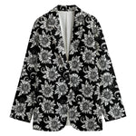 Black And White Vintage Sunflower Print Women's Blazer