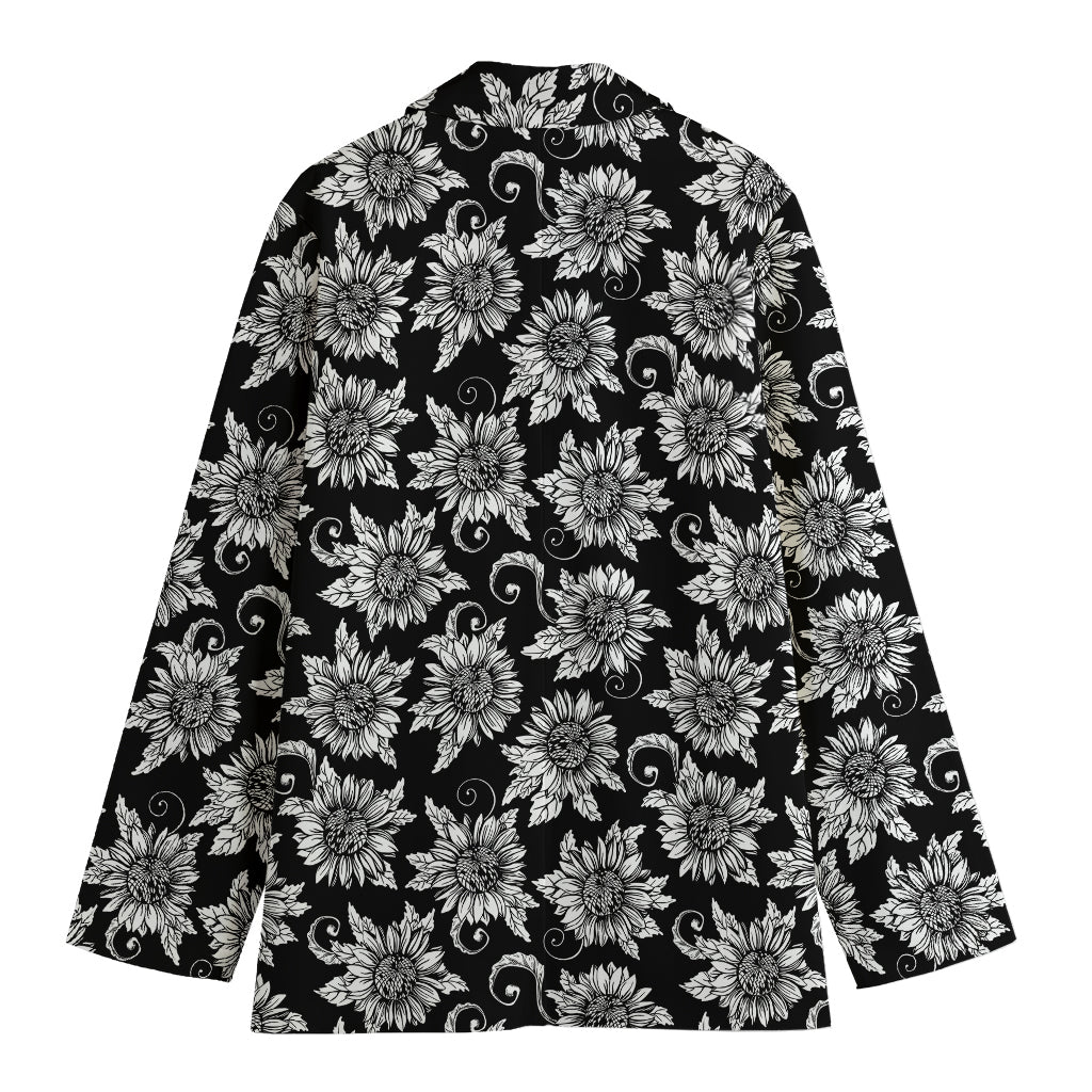 Black And White Vintage Sunflower Print Women's Blazer