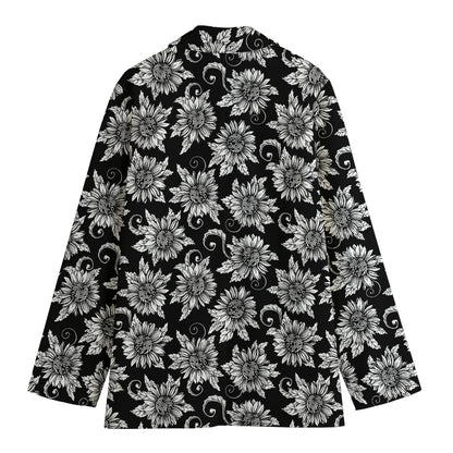 Black And White Vintage Sunflower Print Women's Blazer