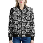 Black And White Vintage Sunflower Print Women's Bomber Jacket