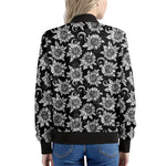 Black And White Vintage Sunflower Print Women's Bomber Jacket