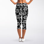 Black And White Vintage Sunflower Print Women's Capri Leggings