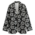 Black And White Vintage Sunflower Print Women's Cotton Blazer