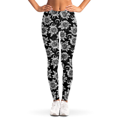 Black And White Vintage Sunflower Print Women's Leggings