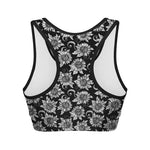 Black And White Vintage Sunflower Print Women's Sports Bra