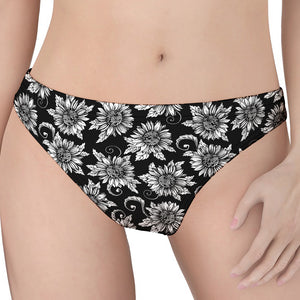 Black And White Vintage Sunflower Print Women's Thong