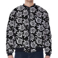 Black And White Vintage Sunflower Print Zip Sleeve Bomber Jacket