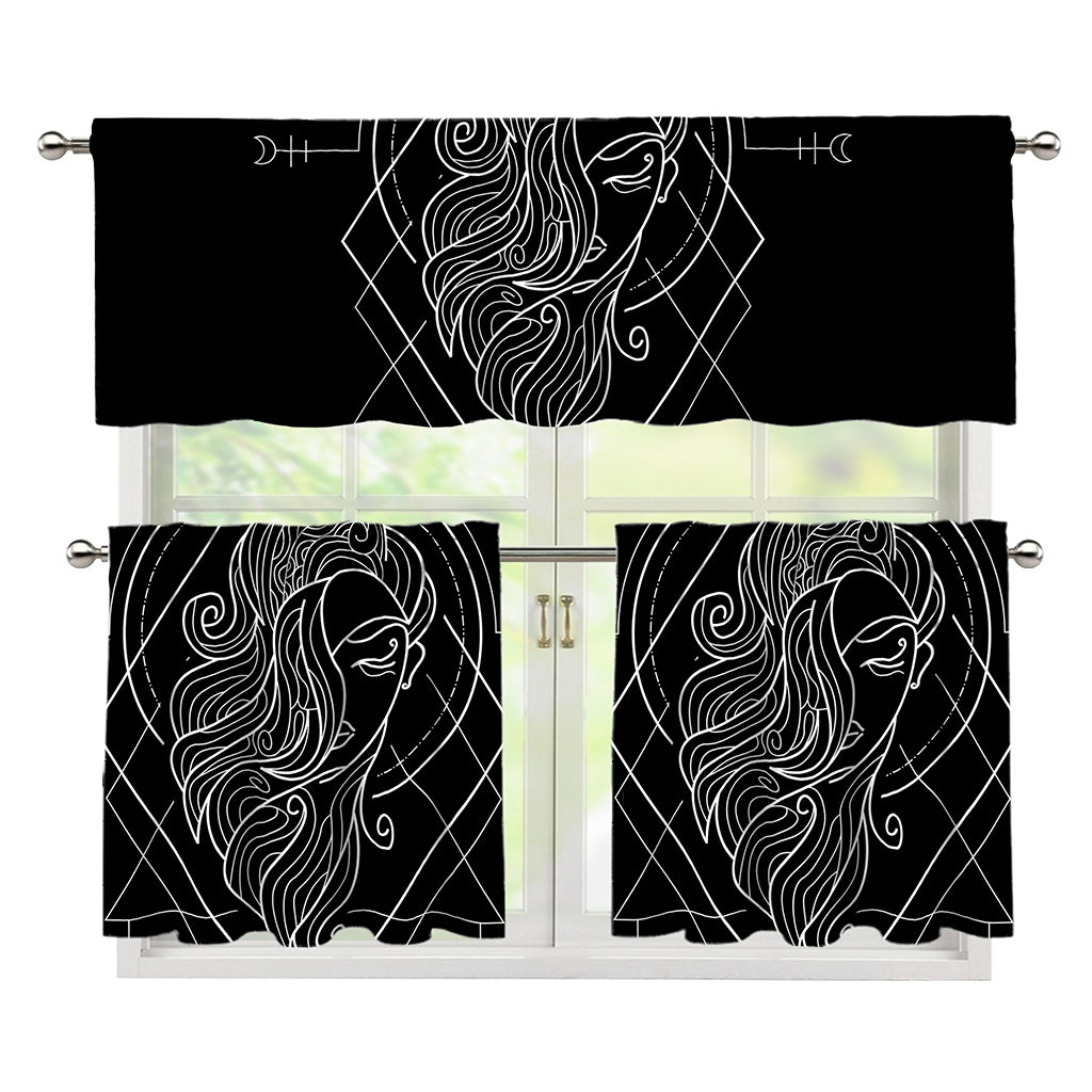 Black And White Virgo Sign Print 3 Piece Kitchen Curtains