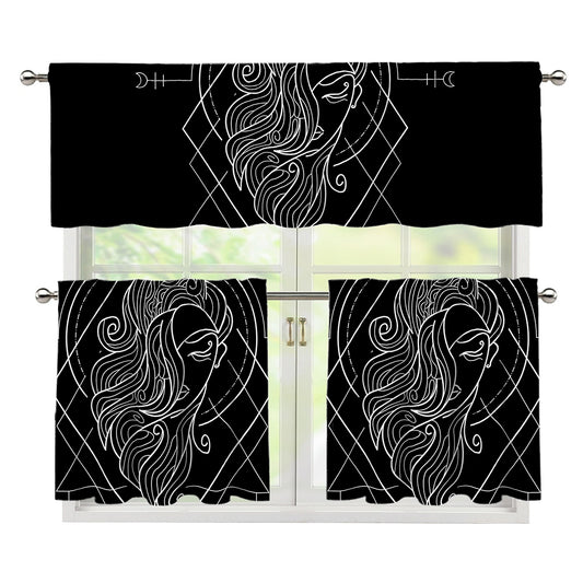 Black And White Virgo Sign Print 3 Piece Kitchen Curtains