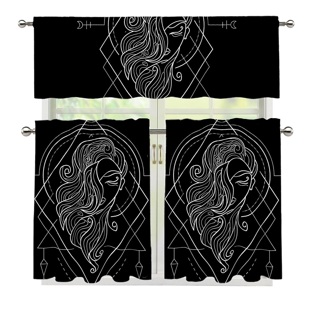 Black And White Virgo Sign Print 3 Piece Kitchen Curtains