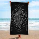 Black And White Virgo Sign Print Beach Towel