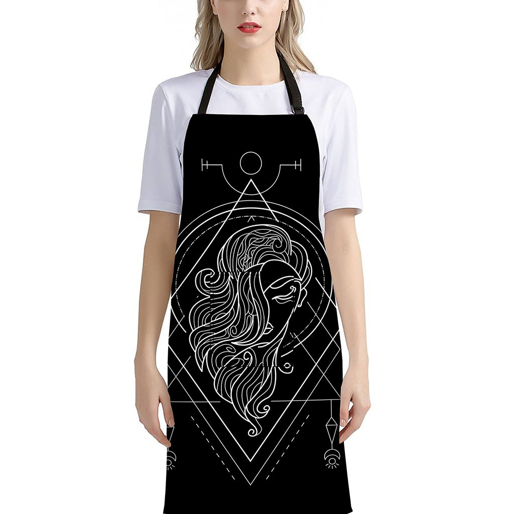 Black And White Virgo Sign Print Bib Apron With Pocket