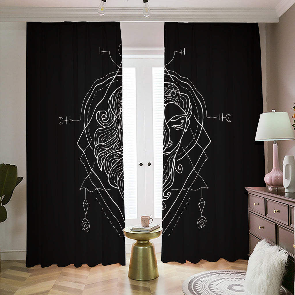 Black And White Virgo Sign Print Blackout Pencil Pleat Curtains