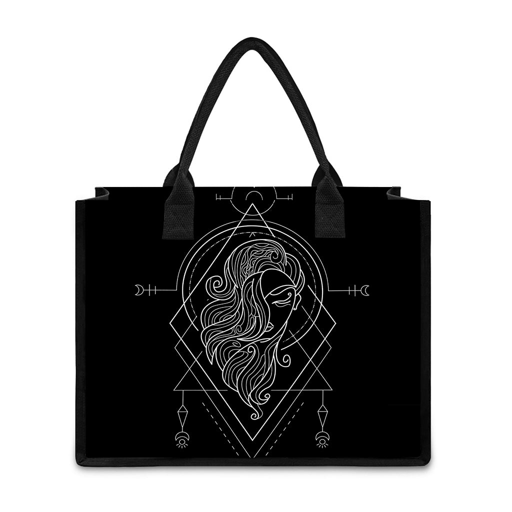 Black And White Virgo Sign Print Canvas Tote Bag