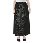 Black And White Virgo Sign Print Chiffon Maxi Skirt