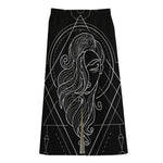 Black And White Virgo Sign Print Cotton Front Slit Maxi Skirt