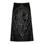 Black And White Virgo Sign Print Cotton Front Slit Maxi Skirt