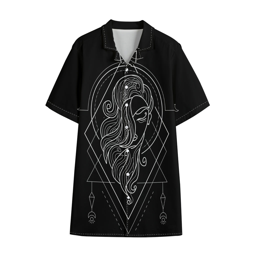 Black And White Virgo Sign Print Cotton Hawaiian Shirt