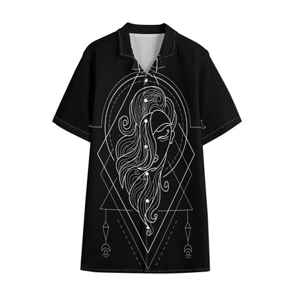 Black And White Virgo Sign Print Cotton Hawaiian Shirt