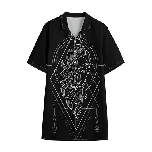 Black And White Virgo Sign Print Cotton Hawaiian Shirt
