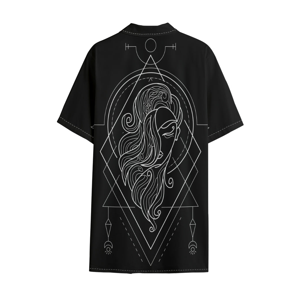 Black And White Virgo Sign Print Cotton Hawaiian Shirt