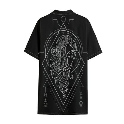 Black And White Virgo Sign Print Cotton Hawaiian Shirt