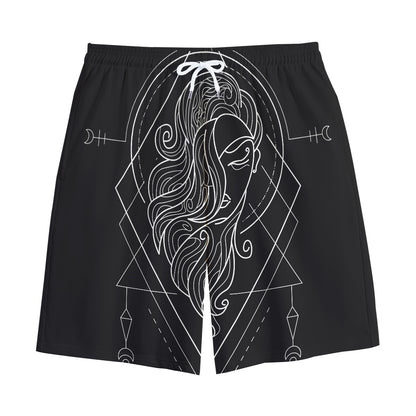 Black And White Virgo Sign Print Cotton Shorts