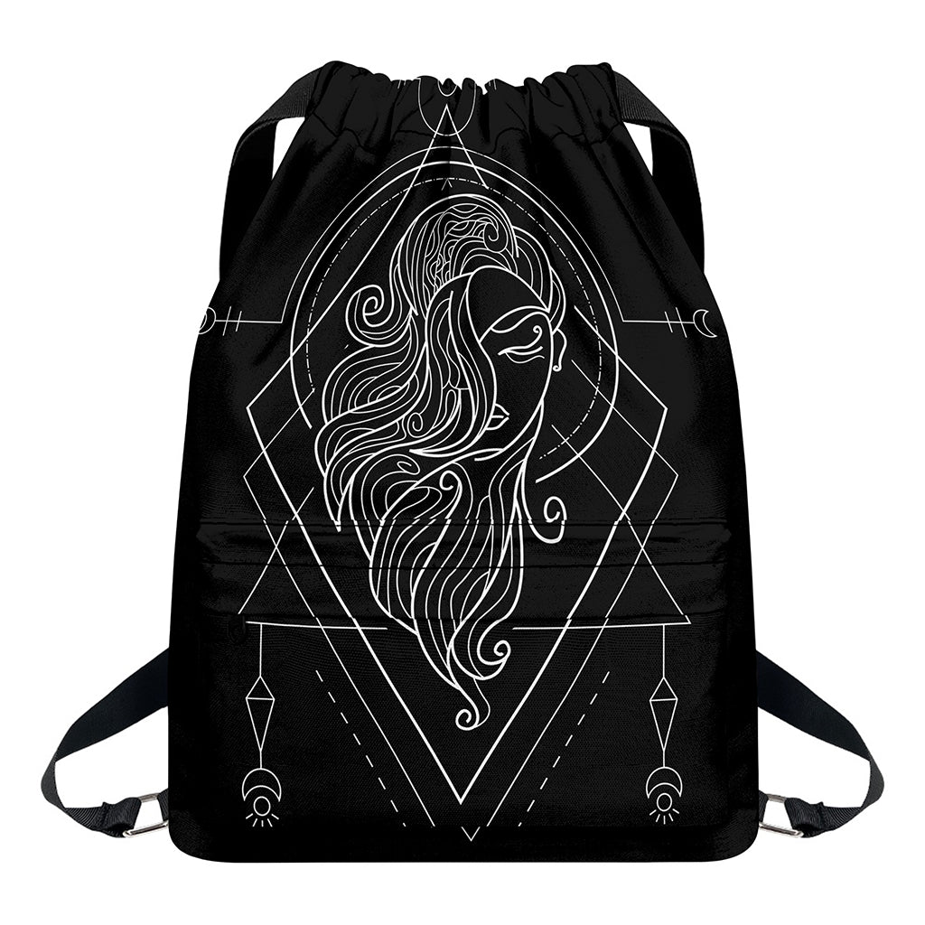 Black And White Virgo Sign Print Drawstring Backpack